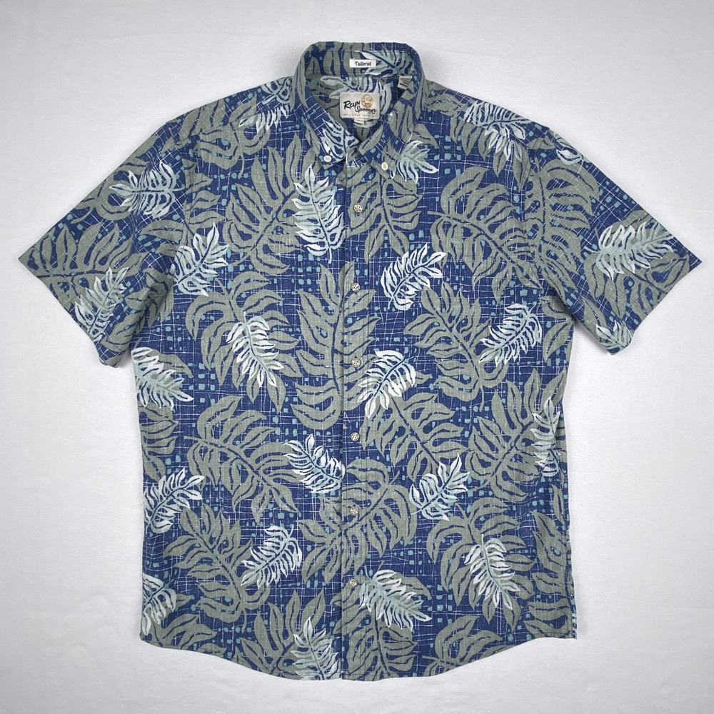 Reyn Spooner Monstera Modern 2024 Tailored Fit Hawaiian Shirt Blue Sage Large